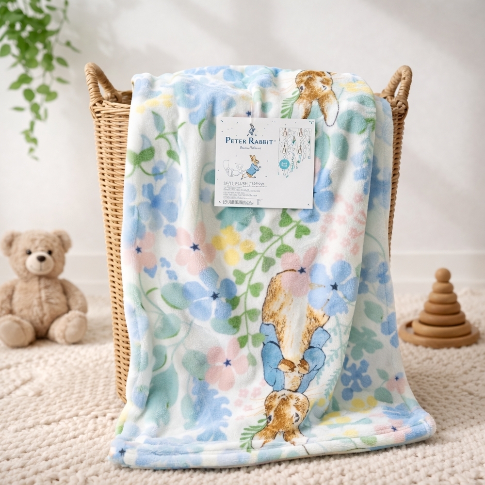 Peter Rabbit White Multi Bunny Soft Plush Springtime Throw Blanket New w/ Tags